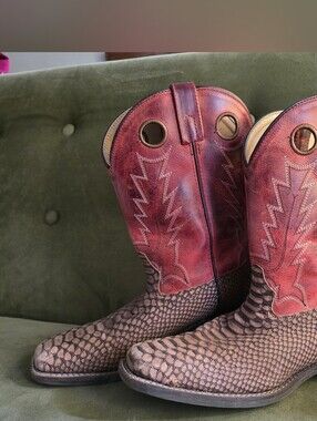 Men's Brown And Red Leather Boots - Smoky Mountain Sz 7